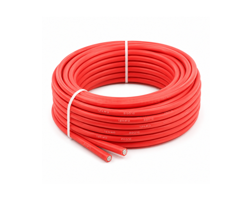 Кабель силиконовый красный 12AWG, бухта 100м.